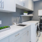 Modern laundry room in Caesarstone 1141 Pure White