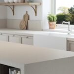 Close up of Caesarstone 1004 Stoneburst kitchen island