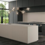 Kitchen island with Caesarstone 1002 Wyndigo quartz surfaces